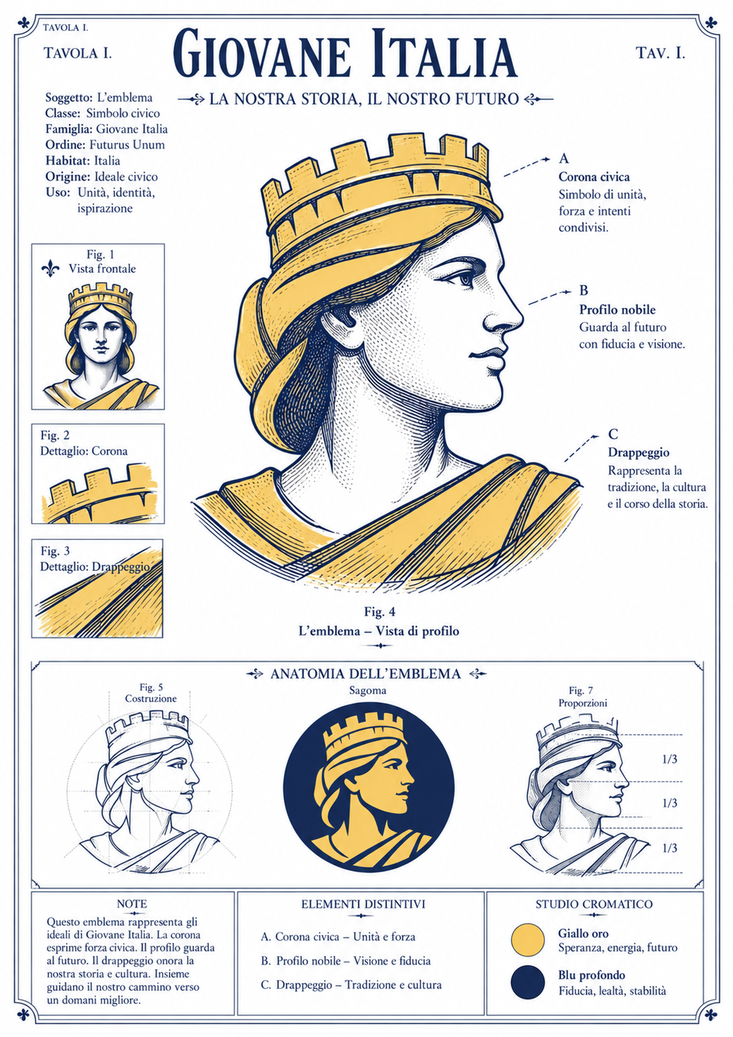 Tavola identitaria illustrata dell’emblema di Giovane Italia